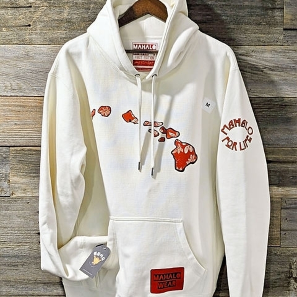 Cream Hoodie with Red Accents